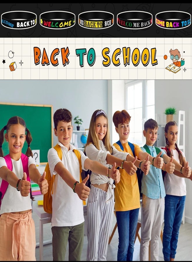 Kigeli 60 Pcs Welcome Back to School Bracelets Silicone Wristbands Gift Bulk First Day of School Favor for Kindergarten Students Prize Party Supplies Decorations (Black Style) - Image 4